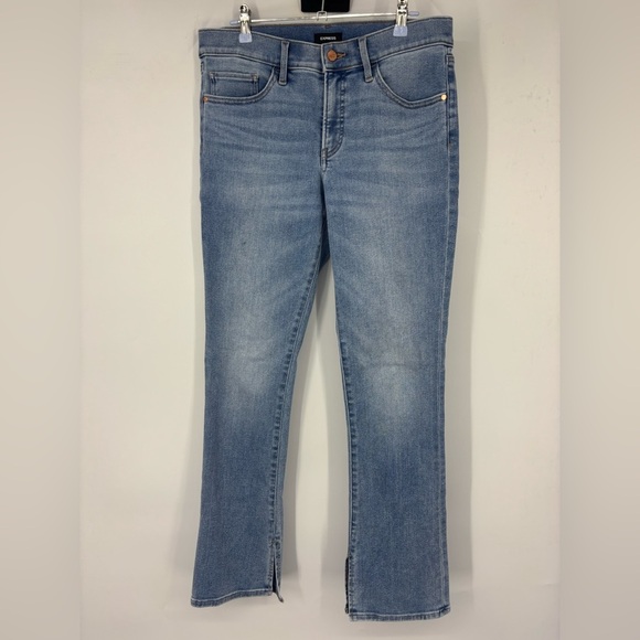 NWOT Express Skyscraper Slit Bootcut High Rise Jeans in Light Wash Blue 10 R - Picture 1 of 3